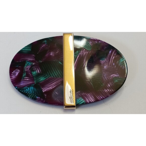 Vintage Signed Silhouette 5010/2 2136 Purple & Green Lucite Brooch Pin - Picture 2 of 6